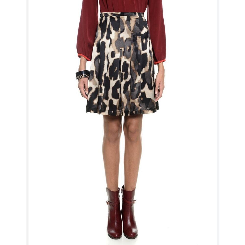 Max Mara Weekend Silk Pleated Skirt Animal Print Preppy Office Old Money Luxury‎